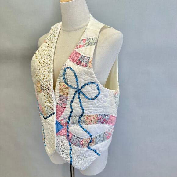 Quilted wedding ring patchwork vest handmade size medium-large grannycore cottag - Picture 3 of 16